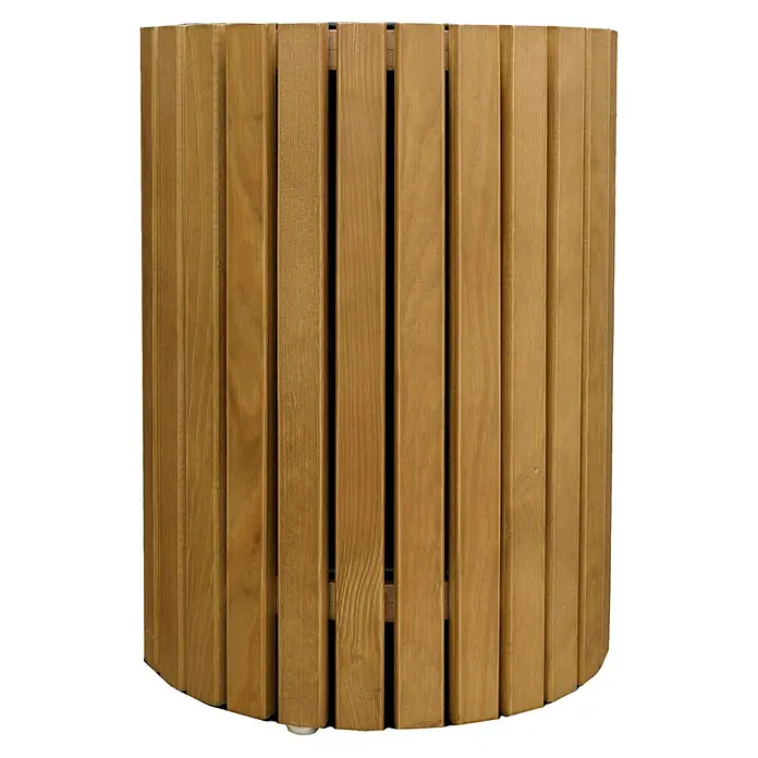 Andrewex Pflanzsäule rund Quadra - Außenmaß (Ø x H): 34 x 40 cm, Holz, Kiefer - Gekrümmte Lamellenstruktur aus hellem Naturholz mit vertikalen Planken und kleinen Füßen.