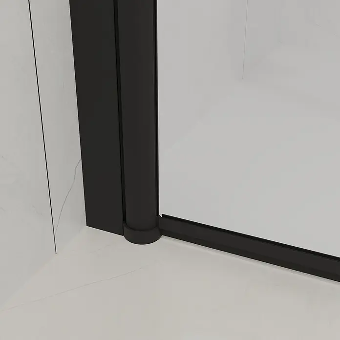 Aurlane Eckdusche Galaxy - 90 x 90 x 200 cm, Beschichtet, Schwarz, Glasstärke: 5 mm - Schwarzer Duschkabinenrahmen, untere Ecke mit vertikalen/horizontalen Profilen.