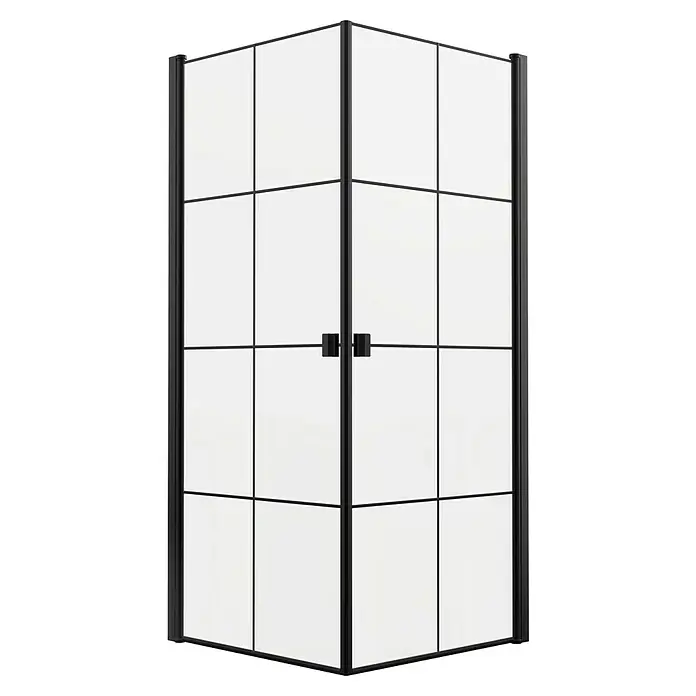 Aurlane Eckdusche Galaxy - 90 x 90 x 200 cm, Beschichtet, Schwarz, Glasstärke: 5 mm - Schwarze Eckduschkabine mit mattierten Glasscheiben und Doppeltüren.