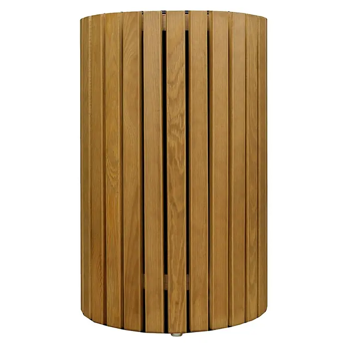 Andrewex Pflanzsäule rund Quadra - Außenmaß (Ø x H): 34 x 50 cm, Holz, Kiefer - Hellbrauner Holzschrank mit vertikalen Lamellen und gebogener Form.