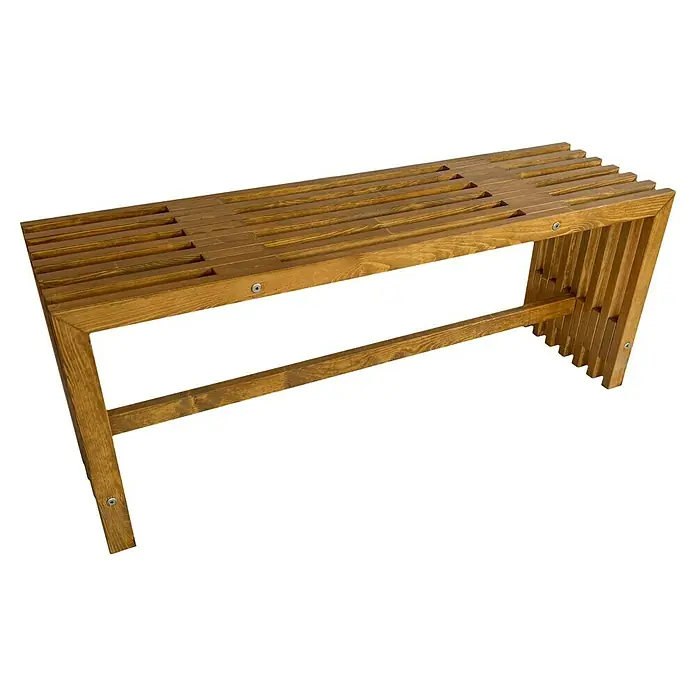Gartenbank Quadra - B x T x H: 110 x 32,5 x 45 cm, Kiefer, Naturbraun - Lamellenbank aus Holz in warmem Hellbraun. Robustes Design bietet Sitzgelegenheit oder Stauraum.