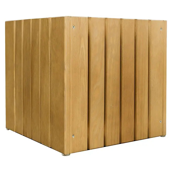 Andrewex Pflanzkasten Quadra - Außenmaß (L x B x H): 34 x 34 x 32 cm, Holz, Kiefer, Quadratisch - Quadratischer hellbrauner Holzpflanzkasten mit vertikalen Latten und sichtbaren Schrauben.