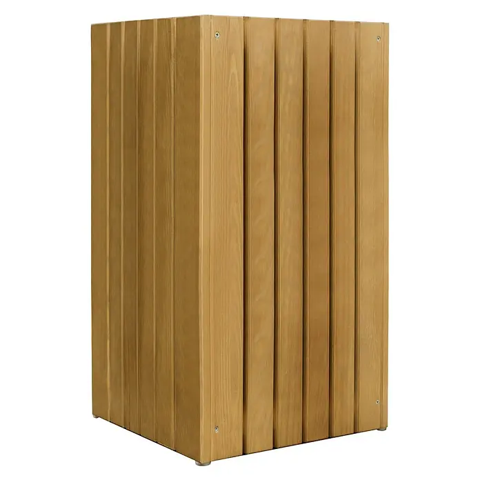 Andrewex Pflanzkasten Quadra - Außenmaß (L x B x H): 34 x 34 x 50 cm, Holz, Kiefer, Quadratisch - Hellbrauner Blumenkübel aus Holz mit vertikalen Lamellen und sichtbaren Schrauben.