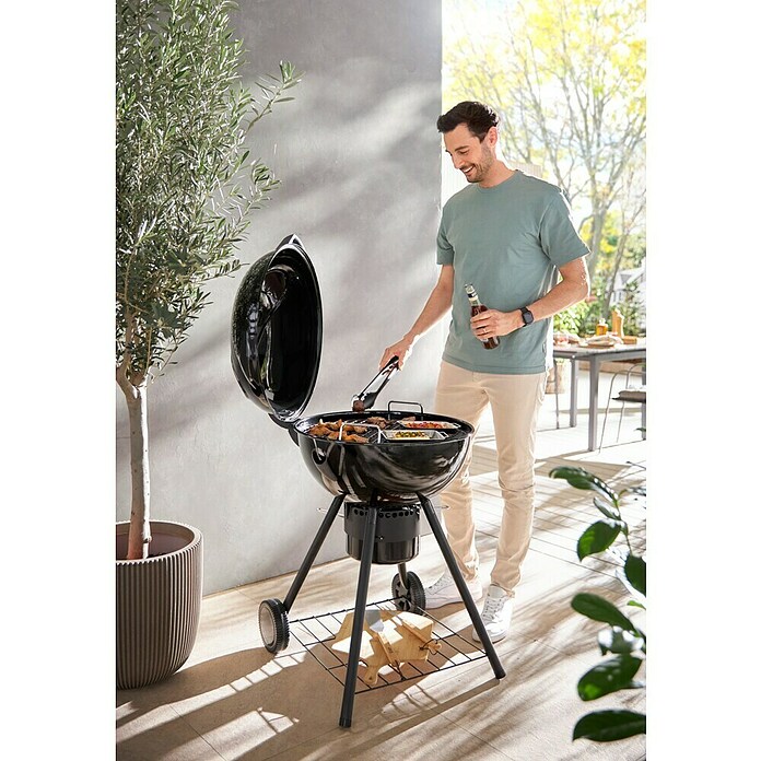 Kingstone Barbacoa redonda con tapa Sunset (Diámetro de la superficie de la parrilla: 55 cm, Negro) | BAUHAUS