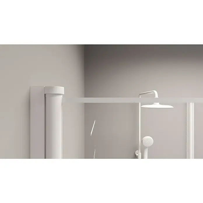 Aurlane Eckdusche Galaxy - 90 x 90 x 200 cm, Beschichtet, Weiß, Glasstärke: 5 mm - Weiße Duschkabine mit Milchglasscheibe und zwei Duschköpfen.