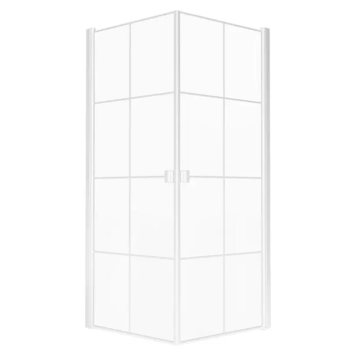 Aurlane Eckdusche Galaxy - 90 x 90 x 200 cm, Beschichtet, Weiß, Glasstärke: 5 mm - Weiße Eckduschkabine mit Sprossenmuster und Doppeltüren.