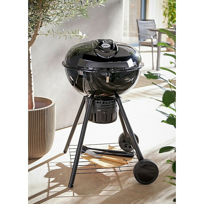 Kingstone Barbacoa redonda con tapa Sunset (Diámetro de la superficie de la parrilla: 55 cm, Negro) | BAUHAUS
