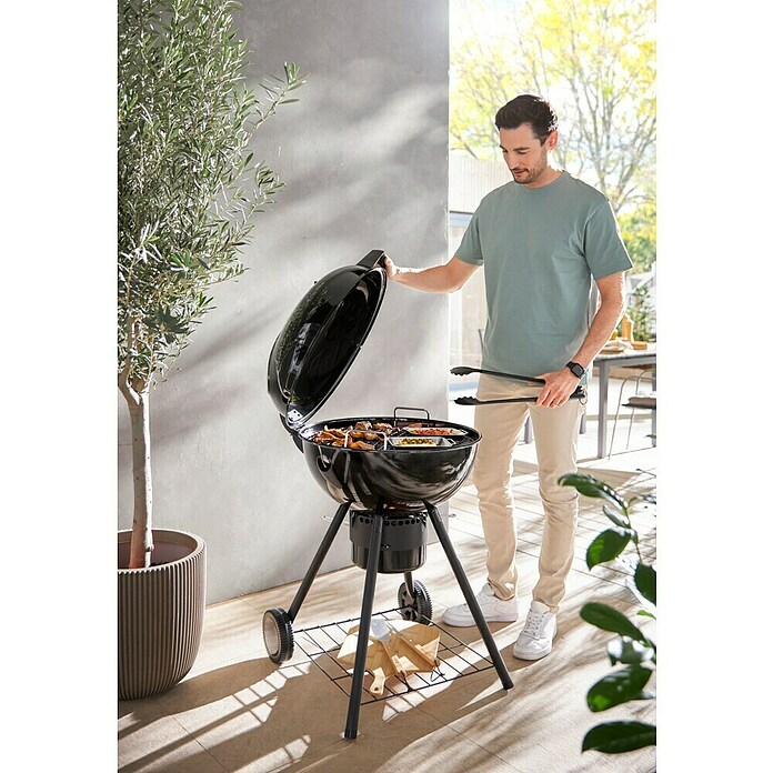 Kingstone Barbacoa redonda con tapa Sunset (Diámetro de la superficie de la parrilla: 55 cm, Negro) | BAUHAUS