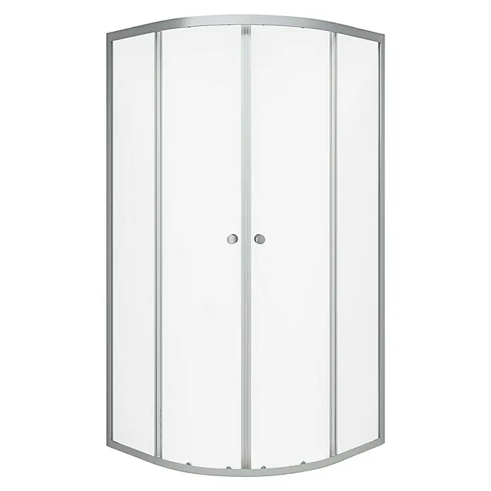 Aurlane Runddusche Silver Line - 90 x 90 x 185 cm, Pulverbeschichtet, Silber - Viertelkreis-Duschkabine mit silbernem Rahmen und satinierten Schiebetüren mit runden Griffen.