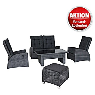 Loungemöbel-Set Malaga XL (5 -tlg., Polyrattan, Anthrazit, Rückenlehne verstellbar)