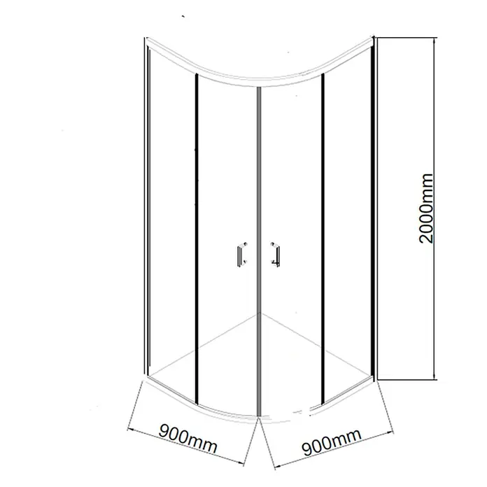 Aurlane Runddusche Factory - 90 x 90 x 200 cm, Pulverbeschichtet, Schwarz - Viertelkreis-Duschkabine aus Klarglas mit Chromrahmen, 900x900x2000mm.