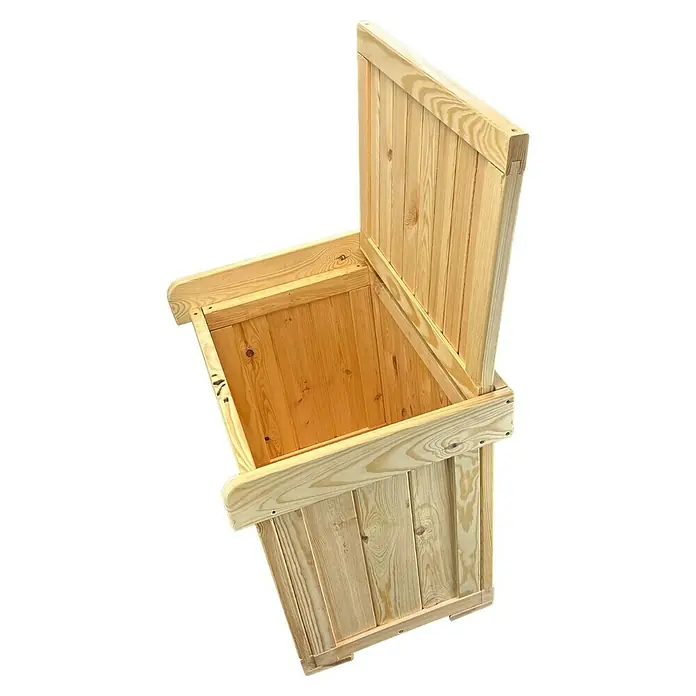 Promadino Auflagenbox Patrick - 56 x 43 x 56 cm, Holz, Natur, Mit Auflage, Mit Sitzfunktion - Offene Holzkiste mit geneigtem Deckel, ideal zur Aufbewahrung von Gartenwerkzeugen oder Spielzeug. Die helle Holzfarbe passt gut in jeden Außenbereich.