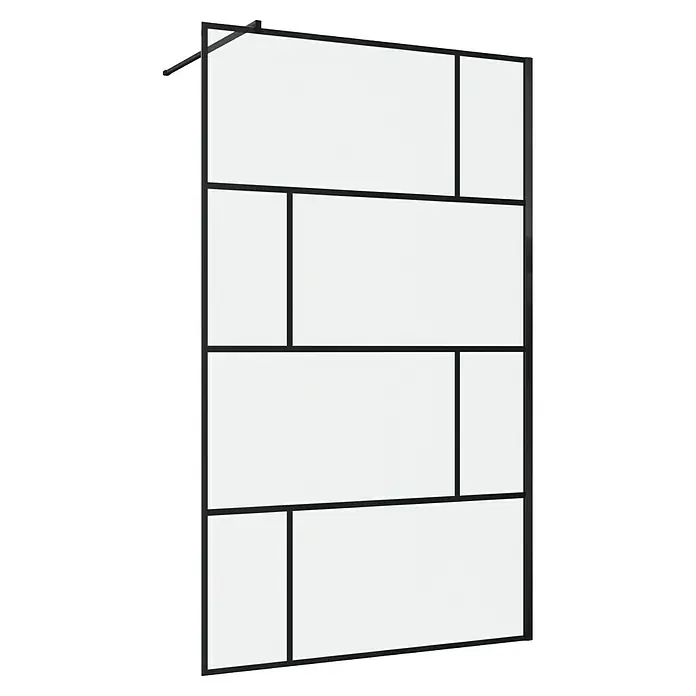 Aurlane Duschwand Bricks - B x H: 120 x 195 cm, Pulverbeschichtet, Schwarz - Schwarzgerahmte Duschwand mit weißen Gitterpaneelen und einer Stabilisierungsstange.