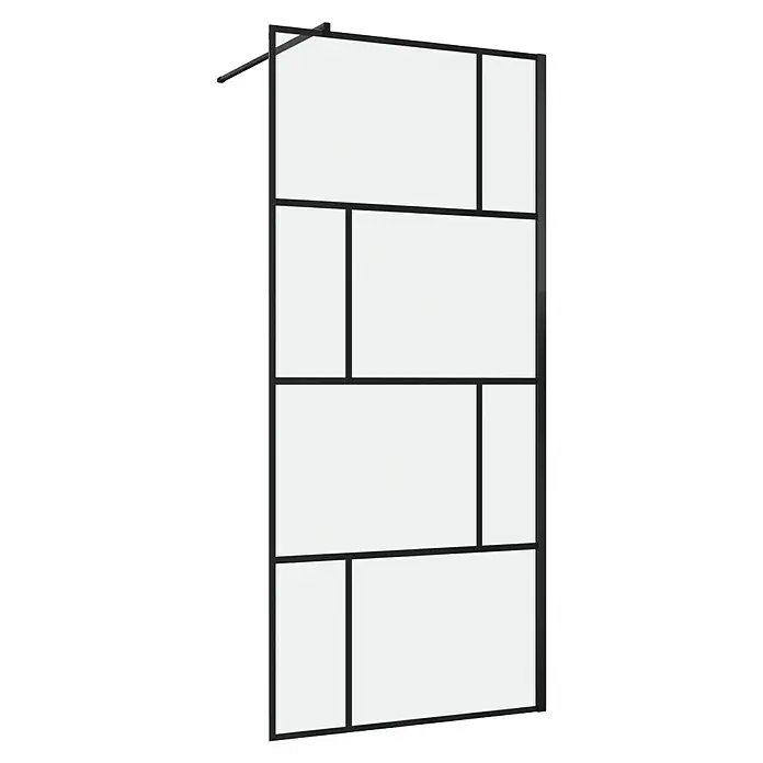 Aurlane Duschwand Bricks - B x H: 90 x 195 cm, Beschichtet, Schwarz - Schwarz gerahmte Duschwand mit modernem Gitterdesign und klaren Paneelen, inklusive oberer Stützstange.