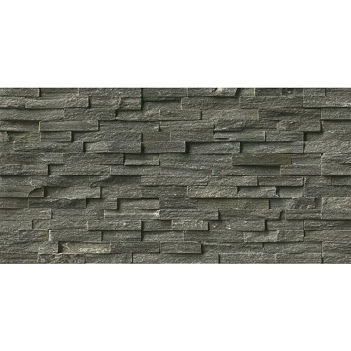 Panel de pared Barideck piedra - 9 ud., 78 x 39 cm, Antracita - Revestimiento de piedra gris con piezas rectangulares e irregulares para un diseño de pared moderno y natural.