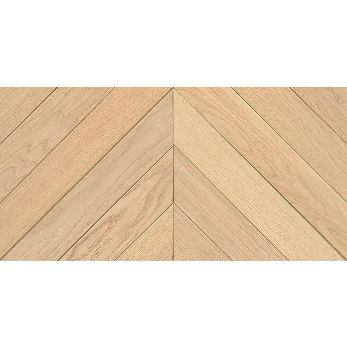 Panel de pared Barideck madera espejo - 9 ud., 78 x 39 cm - Suelo de parqué de espiga de madera de roble claro. Las vetas naturales y los tonos cálidos de la madera crean un ambiente acogedor.