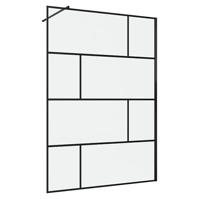 Aurlane Duschwand Bricks - B x H: 140 x 195 cm, Pulverbeschichtet, Schwarz - Große rechteckige Duschwand mit schwarzem Gitterrahmen und klaren Paneelen.