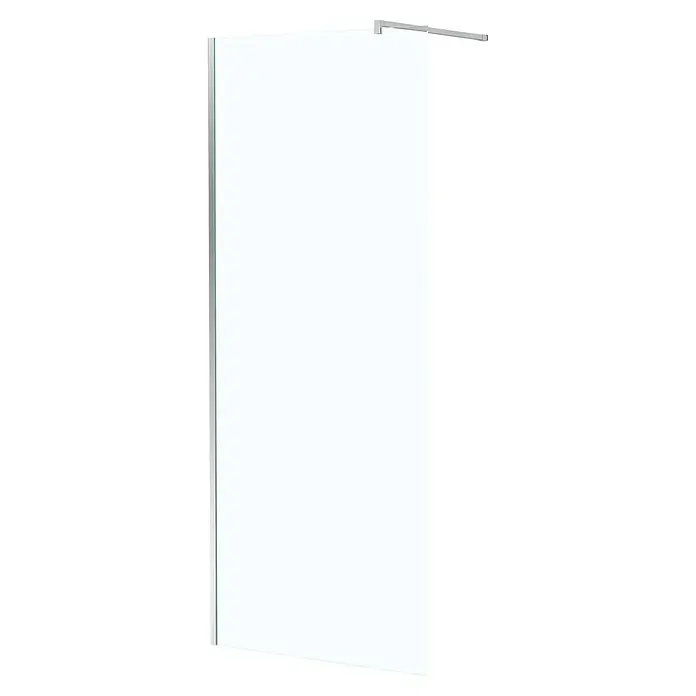 Aurlane Duschwand Essential - B x H: 80 x 195 cm, Pulverbeschichtet, Silber - Transparente Duschwand aus Glas mit silberner Stützstange und Seitenprofil.