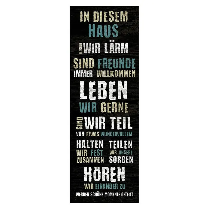 ProArt Type Hype Leinwandbild - Geliebt I, B x H: 30 x 80 cm - Dekoratives Holzschild mit der Aufschrift "In diesem Haus..." und inspirierenden Worten über Familie und Freunde.