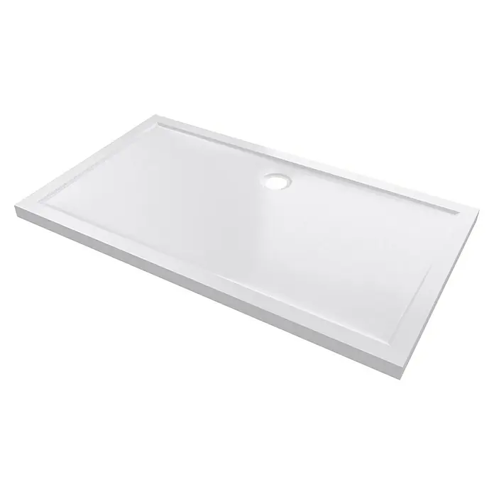 Aurlane Duschwanne Pure - L x B: 140 x 80 cm, Sanitäracryl, Weiß, Rechteckig - Weißes rechteckiges Duschbecken mit mittigem Abfluss.