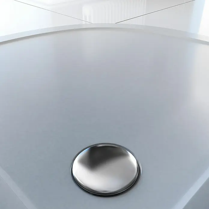 Aurlane Duschwanne Pure - L x B: 90 x 90 cm, Sanitäracryl, Weiß, Viertelkreis - Weiße Duschwanne mit rundem, verchromtem Abflussrost.