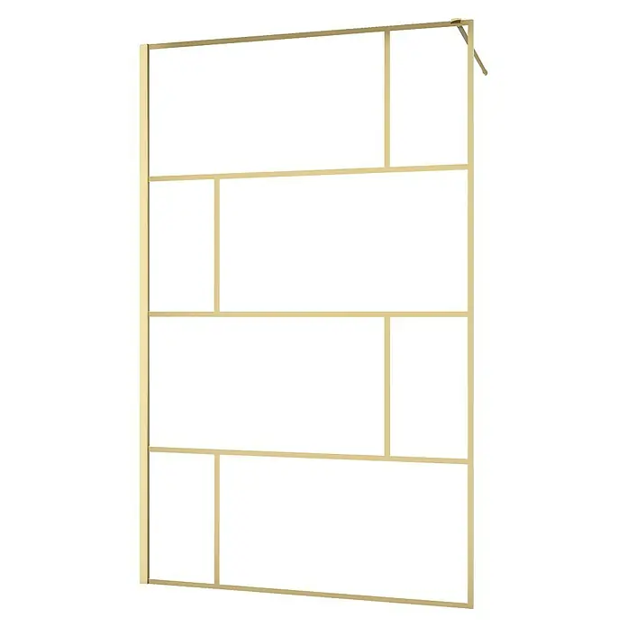 Aurlane Duschwand Bricks - B x H: 120 x 195 cm, Gold - Goldener Metallrahmen mit verschieden großen rechteckigen Fächern, ideal für Regale oder Raumteiler.
