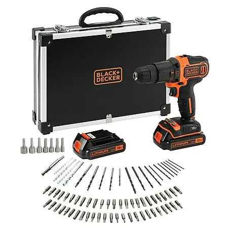 Black+Decker  Taladro atornillador percutor de batería BDCHD18BAFC + kit de 80 accesorios