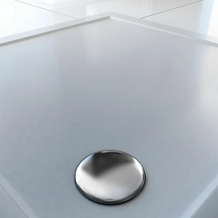 Aurlane Duschwanne Pure - L x B: 90 x 90 cm, Sanitäracryl, Weiß, Quadratisch - Weiße Duschwanne mit modernem runden Chromablauf.