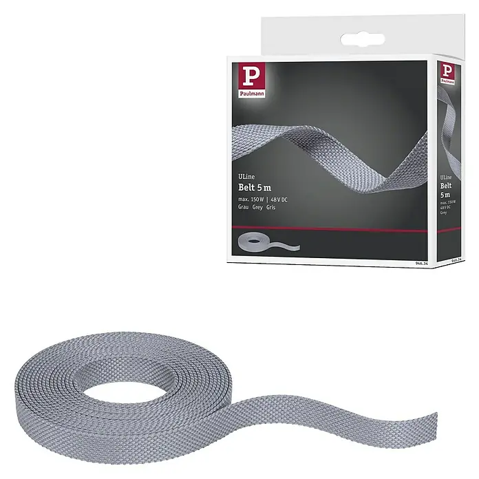 Paulmann ULine Gurtsystem - Länge: 5 m, Grau - Abbildung eines Paulmann ULine 5m LED-Streifens, grau, in seiner Verpackung und ausgerollt.