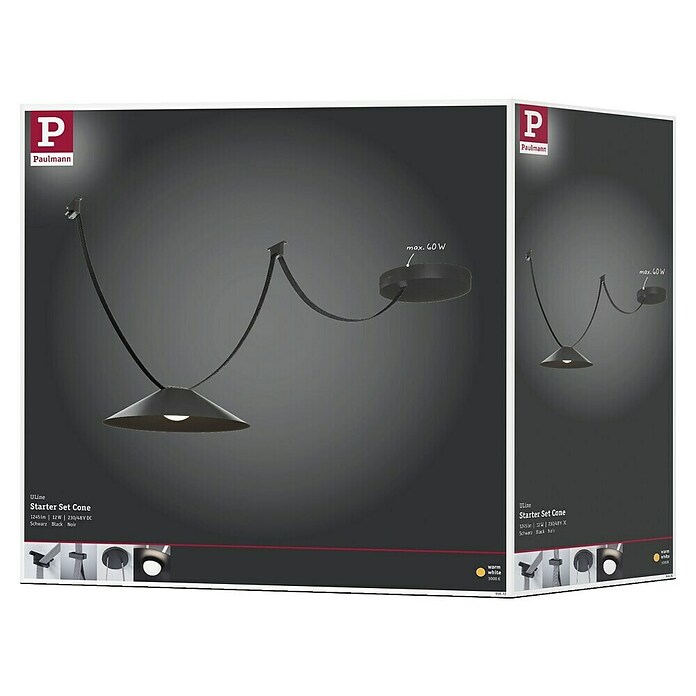 Paulmann ULine LED-Pendelleuchte rund Cone Set (14 W, Ø x H: 35 x 9 cm, Schwarz, Warmweiß) | BAUHAUS