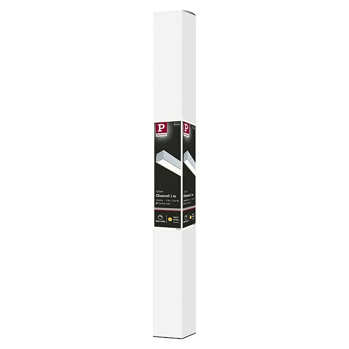 Paulmann Linion Lichtkanal - Warmweiß, Chrom matt, L x B x H: 100 x 4 x 4 cm - Produktverpackung für Paulmann Linion Channel 1 m LED-Leuchte, chrom matt, dimmbar und mit warmweißem Licht (3000K) für stimmungsvolle Beleuchtung.