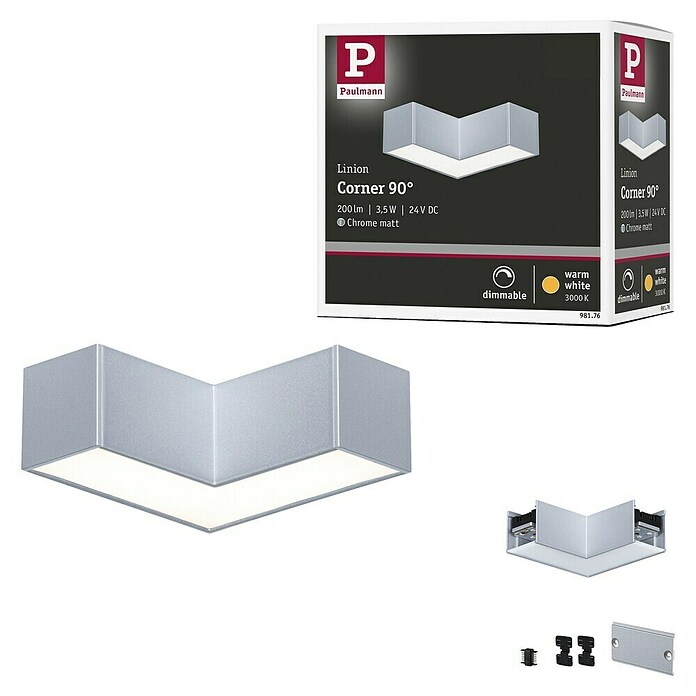 Paulmann Linion Lichtkanal Ecke (Warmweiß, Chrom matt, L x B x H: 10 x 10 x 4 cm) | BAUHAUS