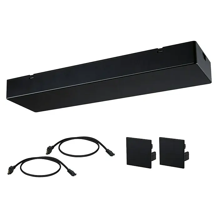 Paulmann Linion Stromeinspeisung Power Box - L x B x H: 10 x 36,5 x 4 cm, Signalschwarz, Dimmbar, 144 W - Schwarzer Modulzubehörsatz, bestehend aus Anschlusskabeln und Blenden zur individuellen Konfiguration und Anpassung.