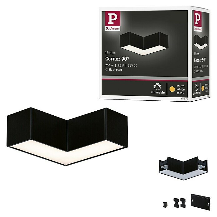 Paulmann Linion Lichtkanal Ecke (Warmweiß, Signalschwarz, L x B x H: 10 x 10 x 4 cm) | BAUHAUS