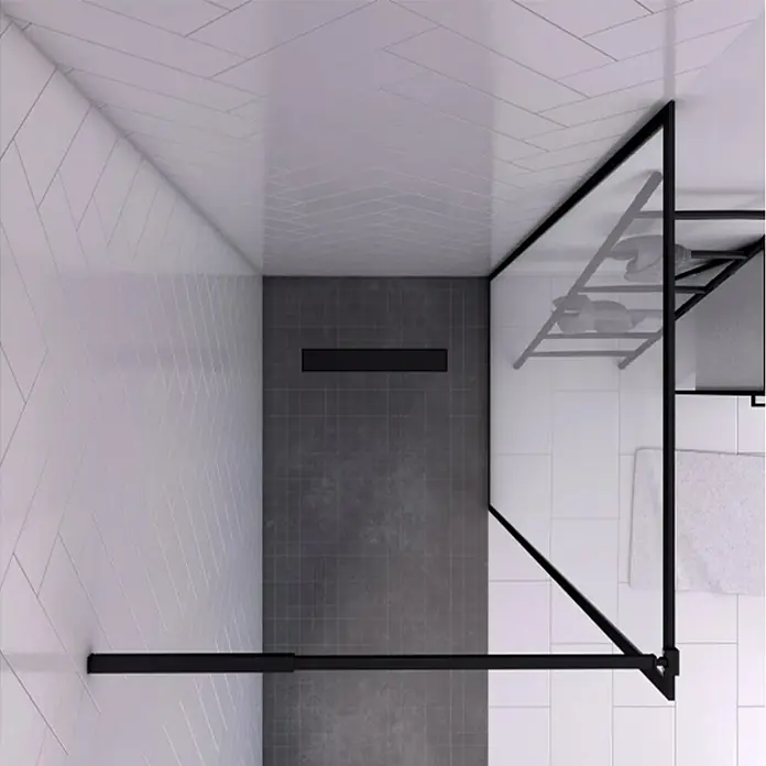 Aurlane Duschwand Factory - B x H: 90 x 200 cm, Beschichtet - Moderne Duschkabine mit schwarzen Rahmen und klarem Glas, die das minimalistische Design des Badezimmers betont.