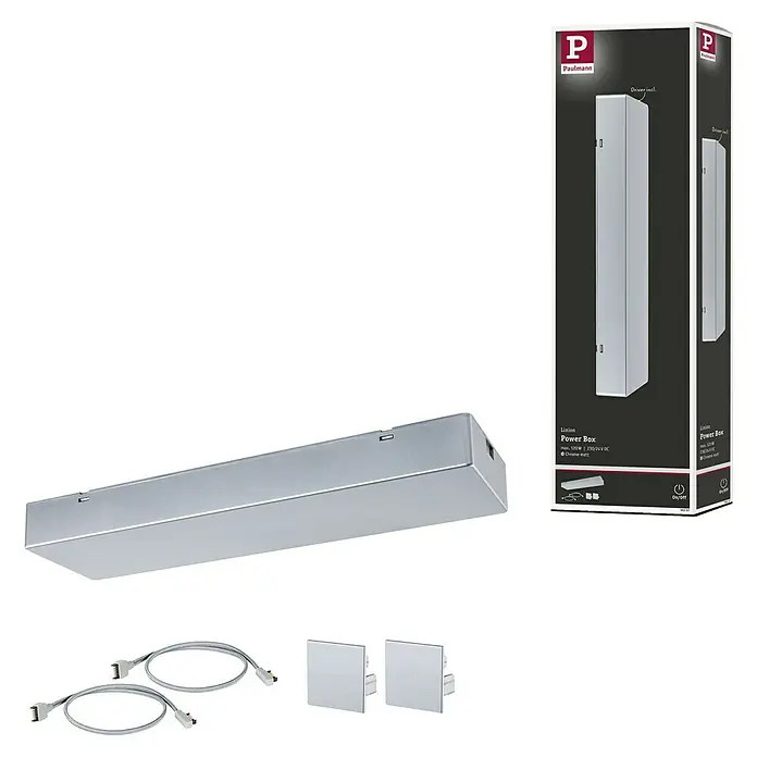 Paulmann Linion Stromeinspeisung Power Box - L x B x H: 10 x 36,5 x 4 cm, Chrom matt, Nicht Dimmbar, 120 W - Produktbild von Paulmann Linien Power Box, max. 120W, 230/24V DC, Chrom matt, inklusive Zubehör.