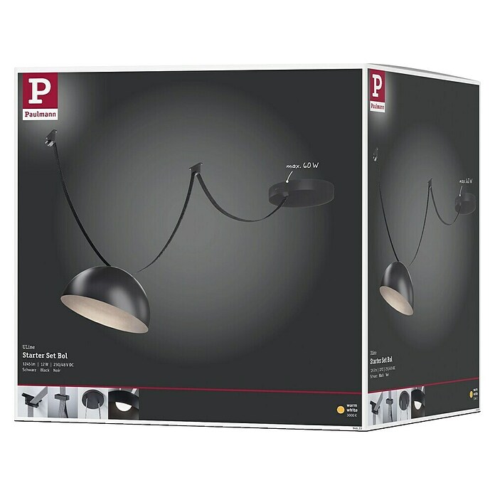 Paulmann ULine LED-Pendelleuchte rund Bol Set (14 W, Ø x L: 25 x 500 cm, Schwarz, Warmweiß) | BAUHAUS
