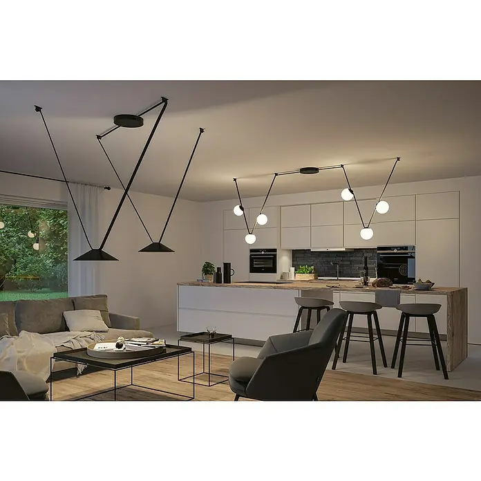 Paulmann ULine LED-Pendelleuchte rund Cone - 12 W, Ø x H: 35 x 9 cm, Warmweiß, Schwarz - Moderne Wohnraumbeleuchtung mit zwei auffälligen Pendelleuchten in Schwarz, die den Wohn- und Essbereich stilvoll akzentuieren.