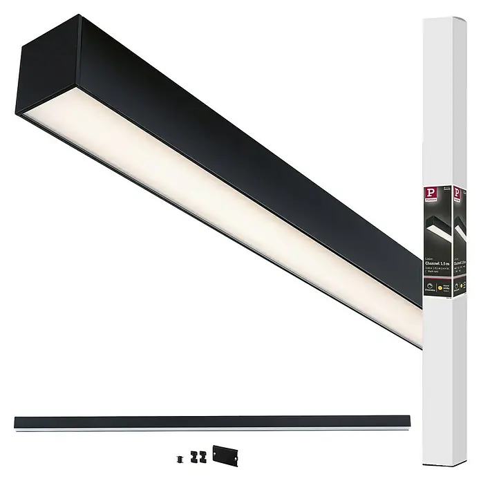 Paulmann Linion Lichtkanal - Warmweiß, Signalschwarz, L x B x H: 150 x 4 x 4 cm - Eine elegante schwarze LED-Lichtleiste mit Zubehör und Verpackung. Ideal für moderne Innenräume und zur Akzentbeleuchtung.