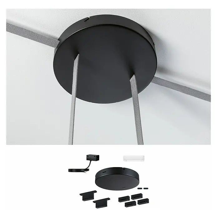 Paulmann ULine Installations-Set - 60 VA, Schwarz - Deckenhalterung für eine Pendelleuchte mit grauem Kabel und Zubehör für die Installation im Lieferumfang enthalten.