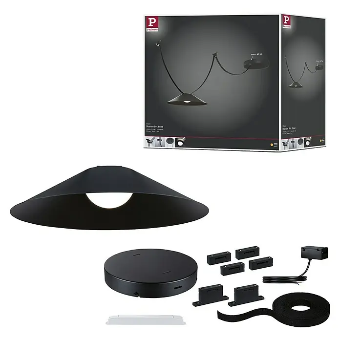 Paulmann ULine LED-Pendelleuchte rund Cone Set - 14 W, Ø x H: 35 x 9 cm, Schwarz, Warmweiß - Abbildung der Paulmann Starter Set Cone Pendelleuchte in Schwarz, ideal für moderne Innenräume und stimmungsvolle Beleuchtung.