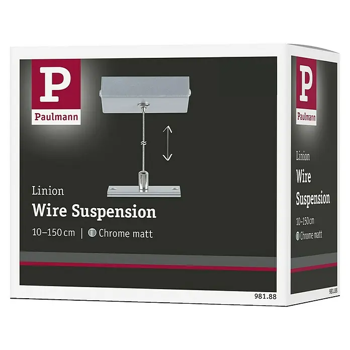 Paulmann Linion Abhängung Seil - L x B x H: 150 x 150 x 4 cm, Chrom matt - Verpackung der Paulmann Linion Drahtseilaufhängung in Chrom matt, 10-150cm Länge, zur stilvollen und flexiblen Beleuchtungslösung.