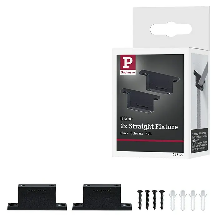 Paulmann ULine Erweiterungs-Set Gurthalter - 7,2 x 3 cm, Schwarz, Gesamtstückzahl: 2 Stk. - Abbildung des Paulmann ULine 2x Straight Fixture Sets in Schwarz, ideal für moderne Beleuchtungssysteme.