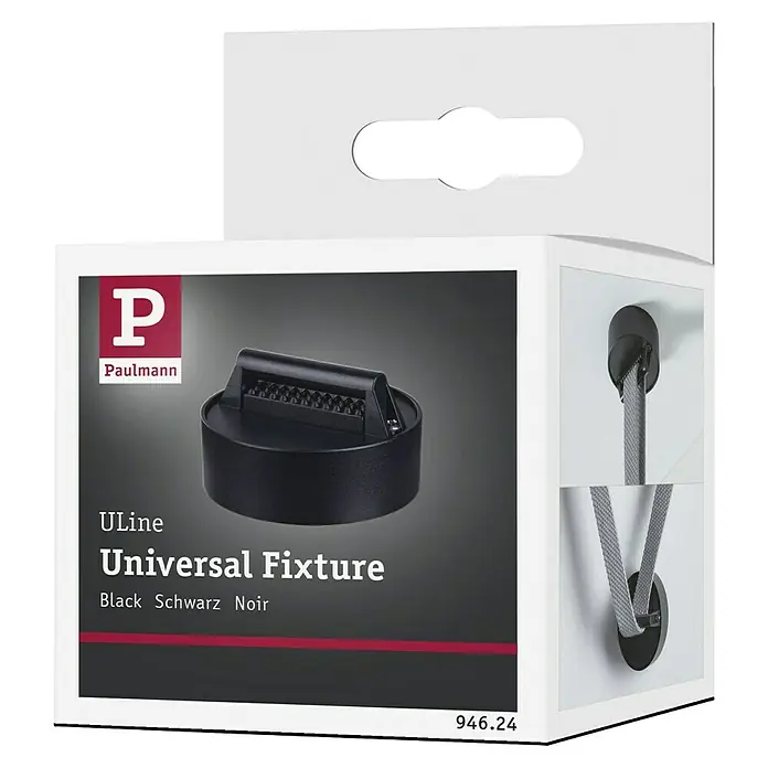 Paulmann ULine Erweiterungs-Set Gurthalter - 7,2 x 3 cm, Schwarz, Gesamtstückzahl: 1 Stk. - Produktverpackung für eine Universalbefestigung von Paulmann in Schwarz, die vielseitig einsetzbar ist.