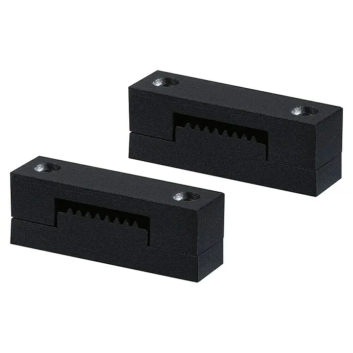 Paulmann ULine Erweiterungs-Set Gurt Klemme - L x H: 1,5 x 1,8 cm, Schwarz, Gesamtstückzahl: 2 Stk. - Zwei schwarze, gezahnte Werkstückspanner mit einer Öffnung oben für Schrauben. Ideal für präzises Spannen von Werkstücken.