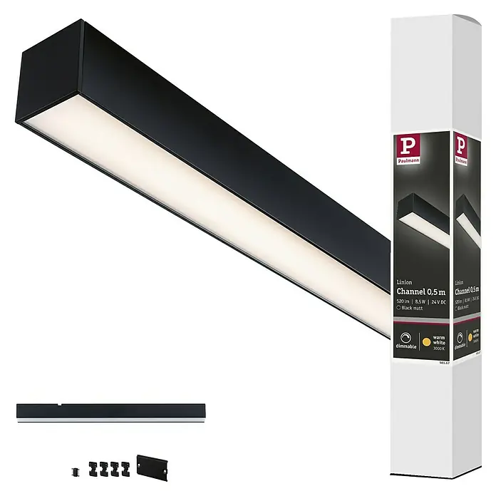 Paulmann Linion Lichtkanal - Warmweiß, Signalschwarz, L x B x H: 50 x 4 x 4 cm - Paulmann Linion Channel 0,5 m LED-Leuchte in Schwarz matt, inklusive Verpackung. Dimmbar und mit warmweißem Licht für angenehme Atmosphäre.