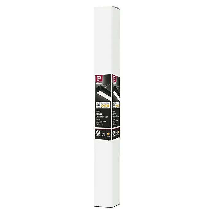 Paulmann Linion Stromeinspeisung Power Channel - 100 x 4 x 4 cm, Signalschwarz, Dimmbar - Produktverpackung für Paulmann Linion Power Channel 1m Leuchte, mit Smart Zigbee Funktion und mattschwarzem Design für moderne Beleuchtung.