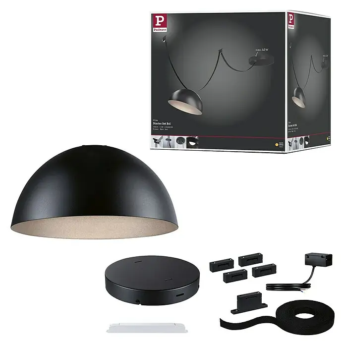 Paulmann ULine LED-Pendelleuchte rund Bol Set - 14 W, Ø x L: 25 x 500 cm, Schwarz, Warmweiß - Aufnahme des Paulmann Starter Set Bol mit Lampe und Zubehör für die Installation des Beleuchtungssystems.