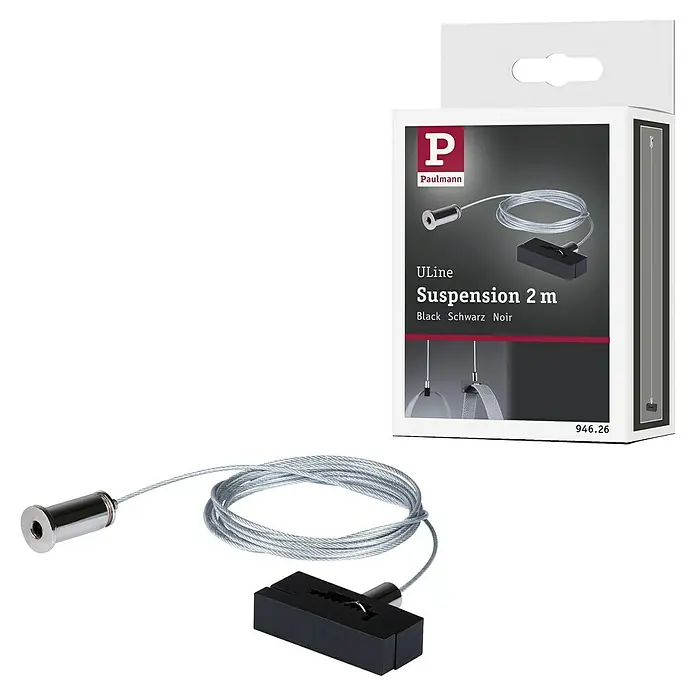 Paulmann ULine Abhängung - L x B x H: 1,5 x 4,5 x 2,1 cm, Schwarz - Abbildung einer Paulmann ULine Suspension 2 m in Schwarz, ideal für die stilvolle Aufhängung von Lampen.