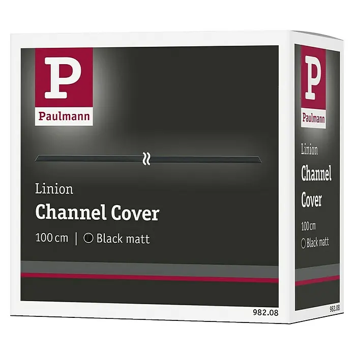 Paulmann Linion Abdeckung Gerade - L x B x H: 3,6 x 100 x 0,1 cm, Schwarz matt - Bild einer Verpackung für eine Paulmann Linion Kanalabdeckung, 100 cm, in mattschwarz. Die Verpackung ist weiß mit schwarzem Aufdruck.